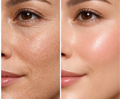 Minimalist glass bottle of ALSHEIKH Hyaluronic Acid serum with water droplets on a clean stone surface, representing skin hydration.