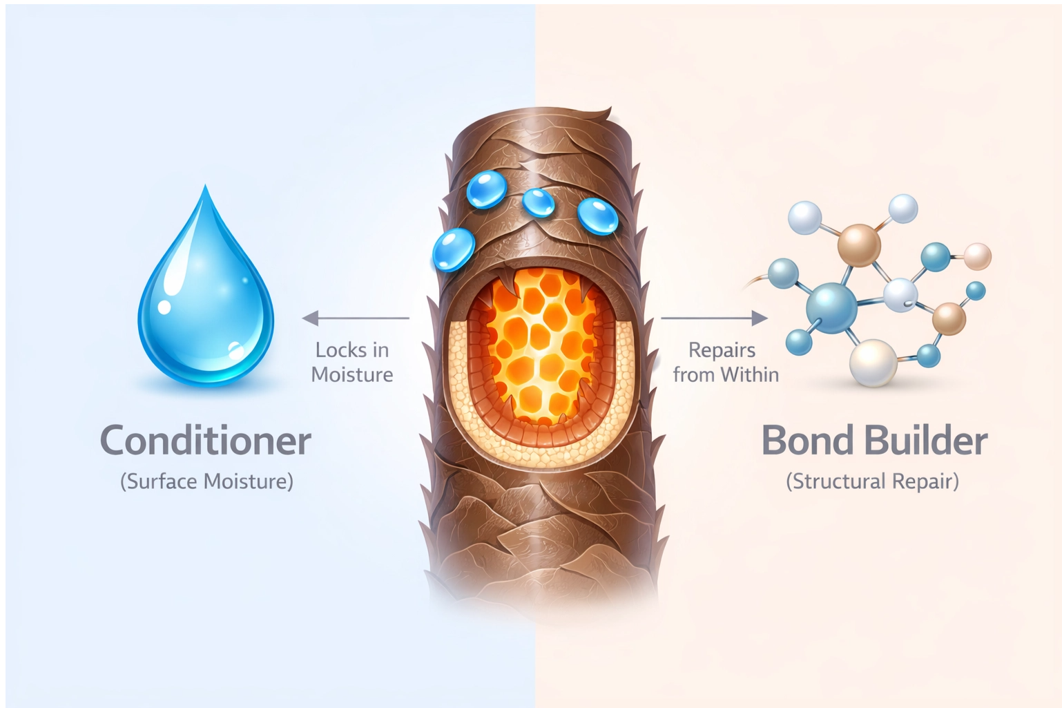 Close-up of a strong hair strand showing elasticity and resistance to breakage.