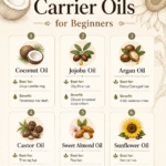 An infographic titled 'Daily Care & Scalp Solutions' showcasing Recipe #3 'Lightweight Everyday Blend' for fine hair and Recipe #7 'Scalp Soothing Relief' for dandruff using Tea Tree and Neem oils.