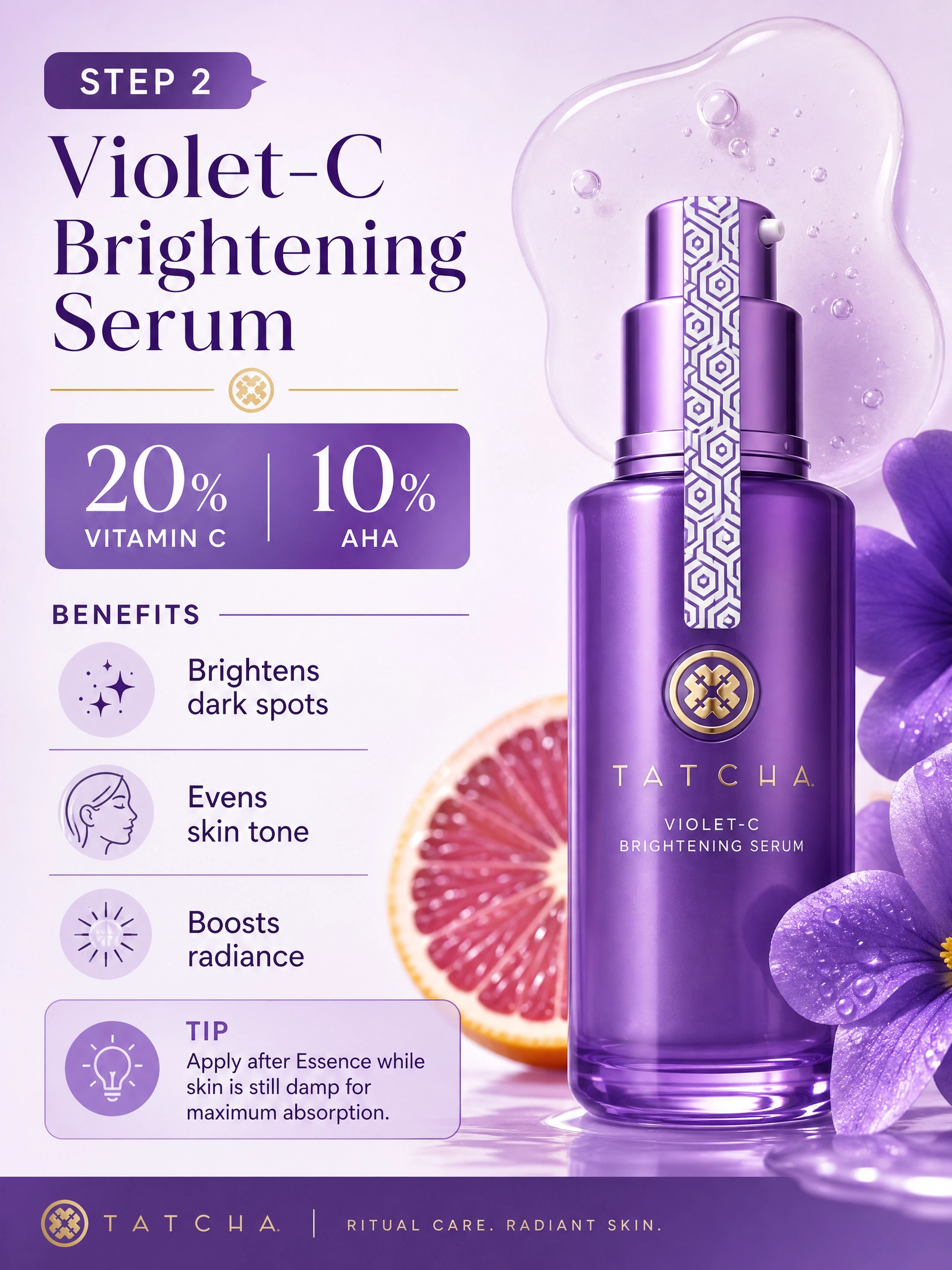 Tatcha Violet-C Brightening Serum | 20% Vitamin C + 10% AHA
